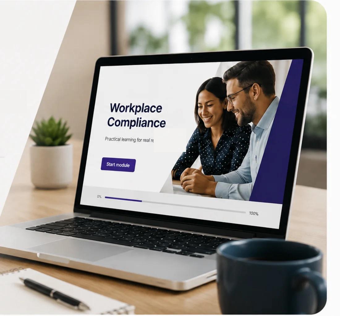 Laptop displaying a workplace learning module
